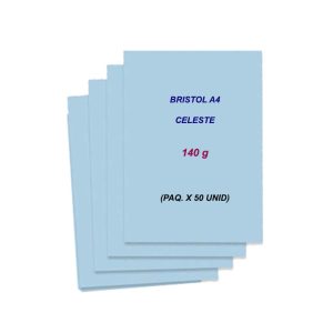 BRISTOL<br /> CARTULINA CELESTE A4 140G (PAQ. X 50 UNID)