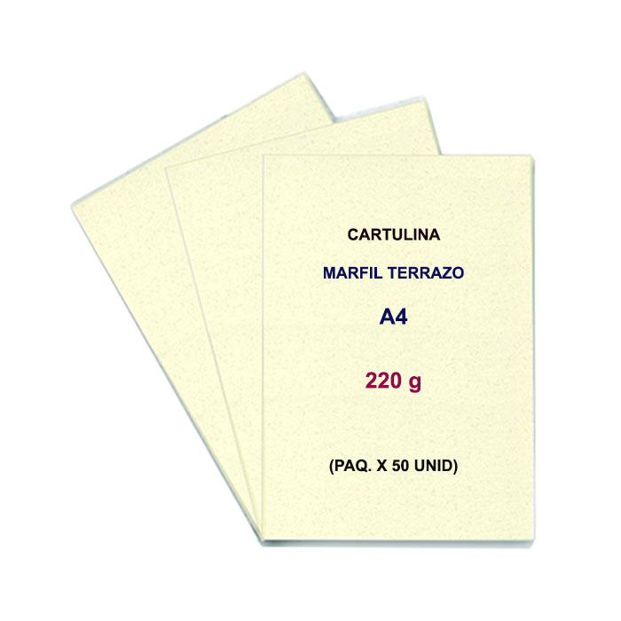 FAVINI<br /> CARTULINA MARFIL TERRAZO A4 220GR (PAQ. X 50 UNID)