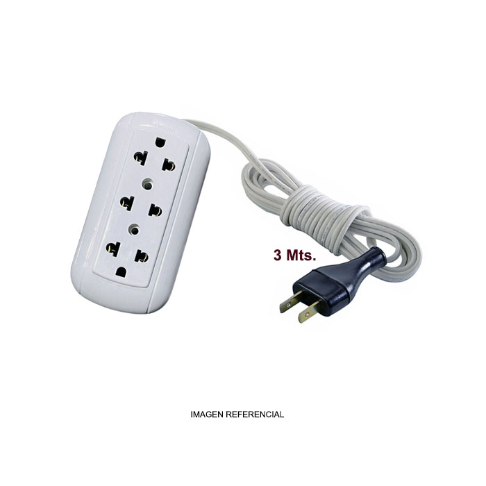 GENERICO <br /> EXTENSION DE CORRIENTE CABLE MELLIZO 3 TOMAS – 3MT