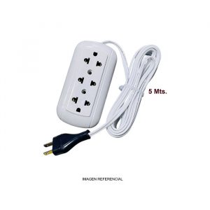 GENERICO <br /> EXTENSION DE CORRIENTE CABLE MELLIZO 3 TOMAS - 5MT