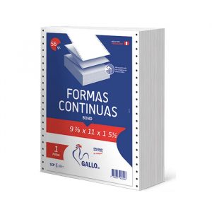 GALLO<br /> PAPEL CONTINUO BOND D/56GR 9 7/8 x 11 x 1 (CORTE) 5 1/2 - PQTE X 1000H