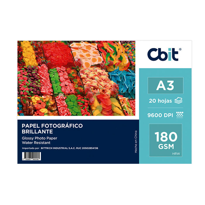 CBIT <br/> PAPEL FOTOGRAFICO BRILLANTE A3 180GR X 20H