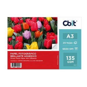 CBIT <br/> PAPEL FOTOGRAFICO BRILLANTE ADHESIVO A3 135GR X 20H