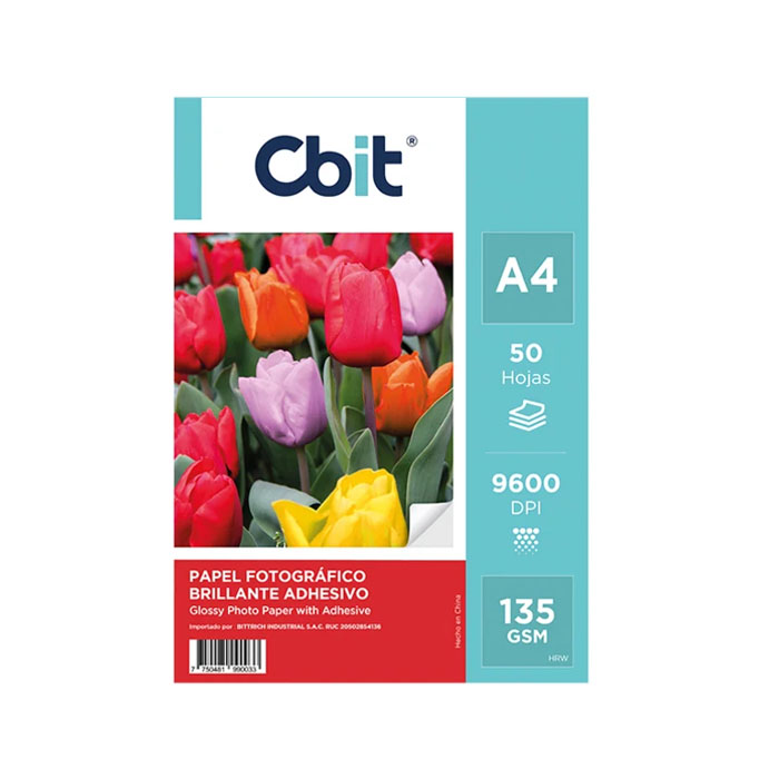 CBIT <br/> PAPEL FOTOGRAFICO BRILLANTE ADHESIVO A4 135GR X 50H