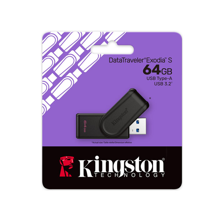 KINGSTON<br /> MEMORIA USB 64GB DT EXODIA GIRATORIO – NEGRO