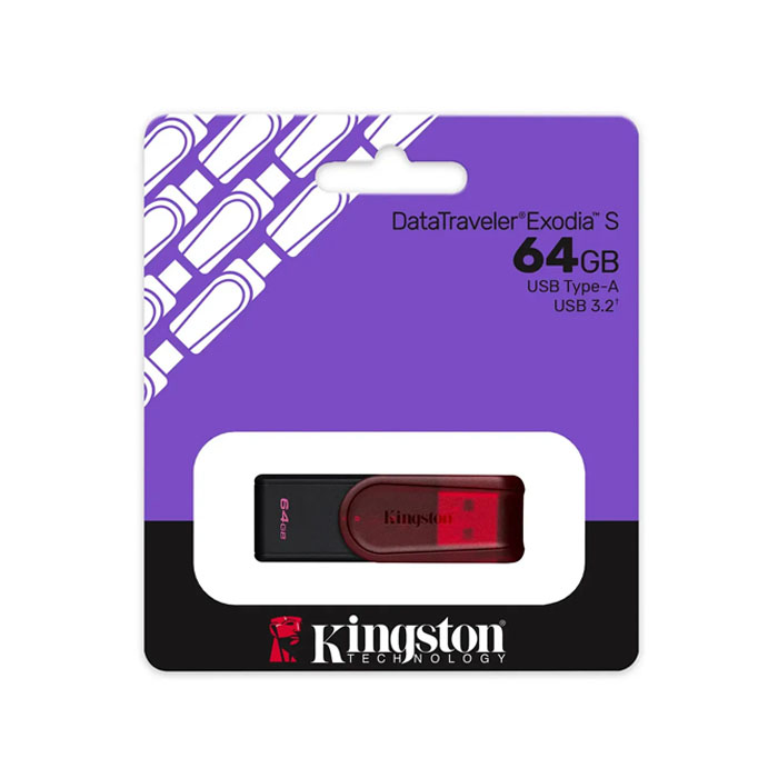 KINGSTON<br /> MEMORIA USB 64GB DT EXODIA GIRATORIO – ROJO